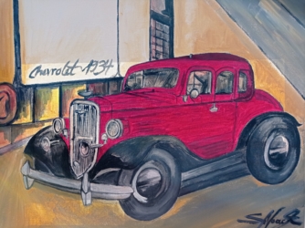 23 Auto als Designobjekt aus der Vergangenheit, Acryl auf Leinwand, 50x40cm, 2022, 200 €