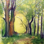 Im Tiergartenwald, Hohe Luft, Acryl auf Leinwand, 50×50cm, 2023, 200€