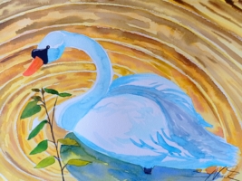 Schwan am Kermisdahl, Aquarell 42×30cm, 2022, Bild mit Rahmen 125€