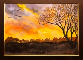 Sonnenuntergang, Aquarell 27,5×19,5cm, 2023, Bild mit Rahmen 125€