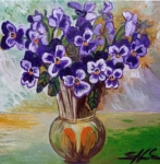 Stiefmütterchen (in einer Vase), Acryl auf Leinwand, 30×30cm, 2022, 125€