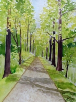 Weg in den Frühling, Aquarell 30×42cm, 2023, Bild mit Rahmen 180€